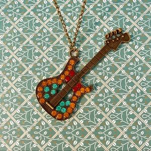 NWOT Bronze guitar necklace with costume gems
